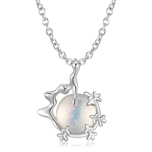 Christmas Snowflake Ball Opal Silver Necklace