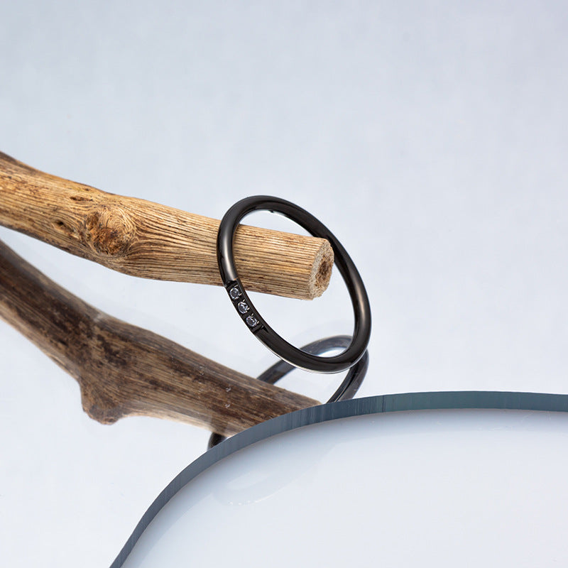 Minimalist Korean Style Titanium Steel Ring with Zircon Detail