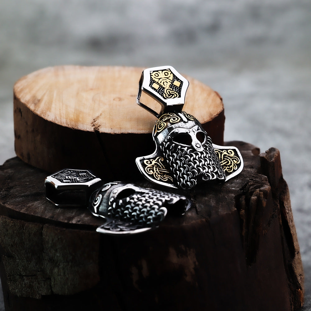 Nordic Viking Warrior Helmet Titanium Steel Pendant Necklace