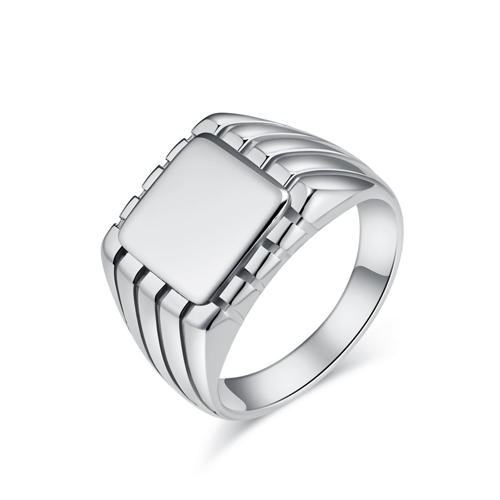 European American Neutral Smooth Square Seal Titanium Steel Ring for Men