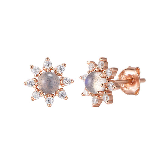 Sunflower Natural Moonstone Stud Earrings