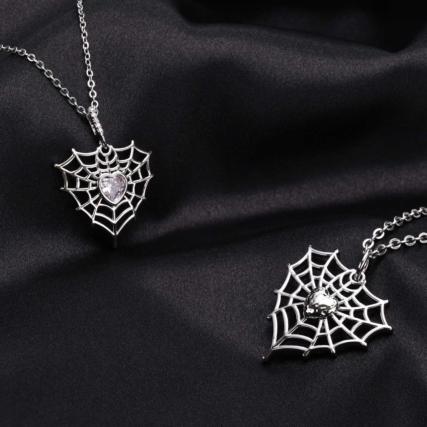 Copper One-Web Love Pendant Gothic Spider Web Love Inlaid Zircon Spider Necklace Couple