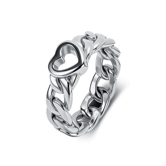 Heart Cuban Chain Gold-Plated Stainless Steel Ring