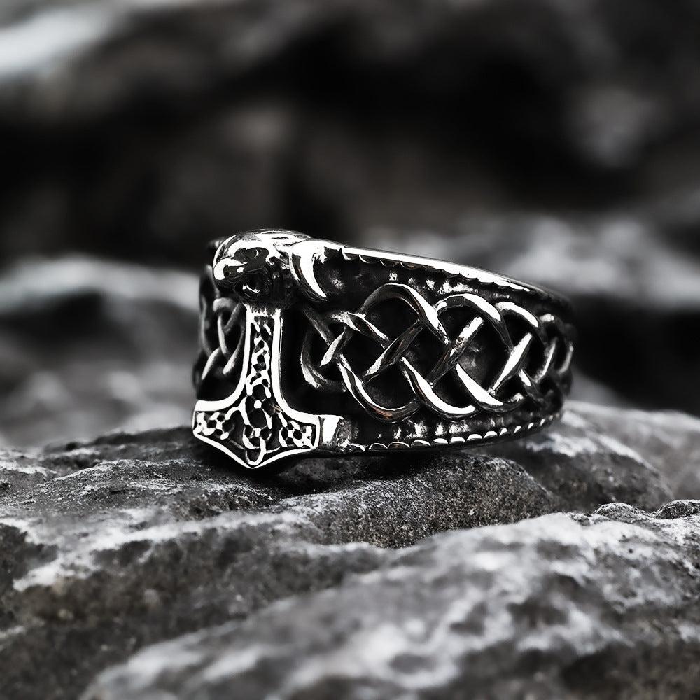 Nordic Vintage Stainless Steel Men's Ring Viking Quake Style