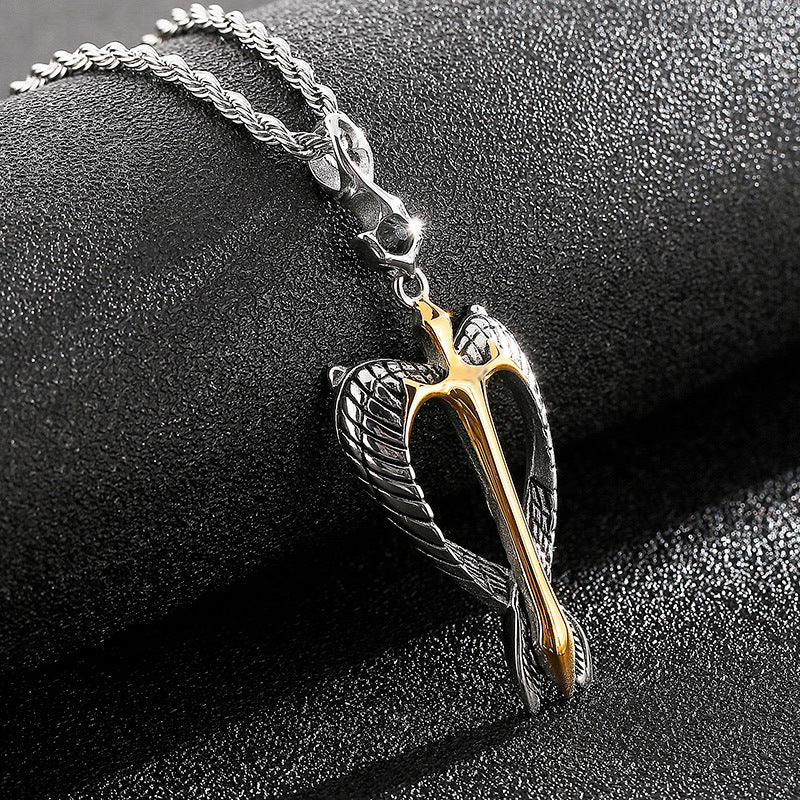 Retro Egyptian Pharaoh Men's Pendant with Eagle Angel Wings in Titanium Steel