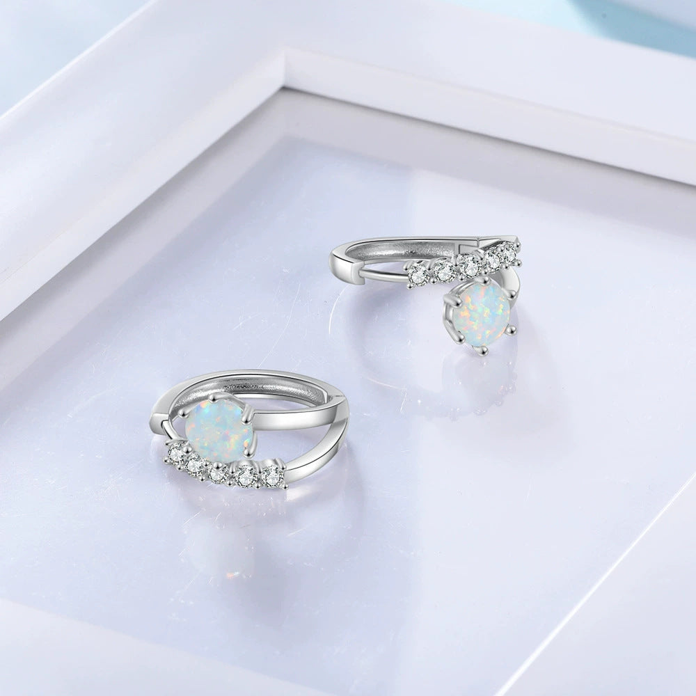 Planderful Jewelry Opal Hoop Earrings S925 Sterling Silver Everyday Genie Collection