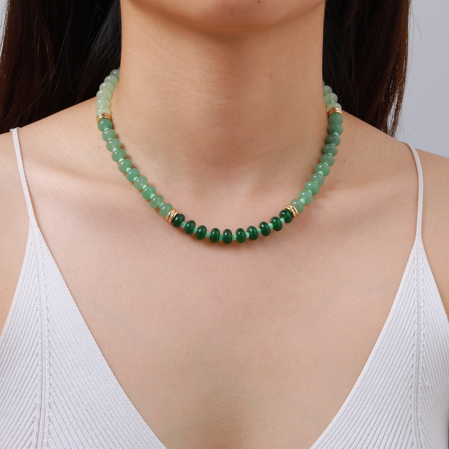 Stainless Steel Natural Stone Abacus Beads Copper Watermelon Beads Necklace Dopamine