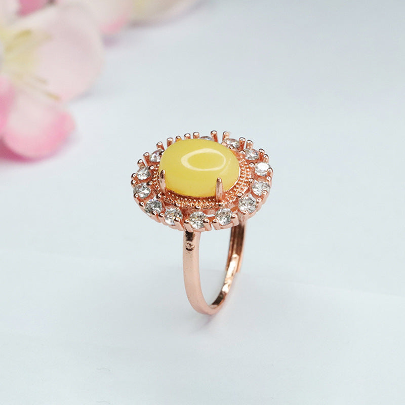 Amber Beeswax Zircon Ring with Adjustable Opening