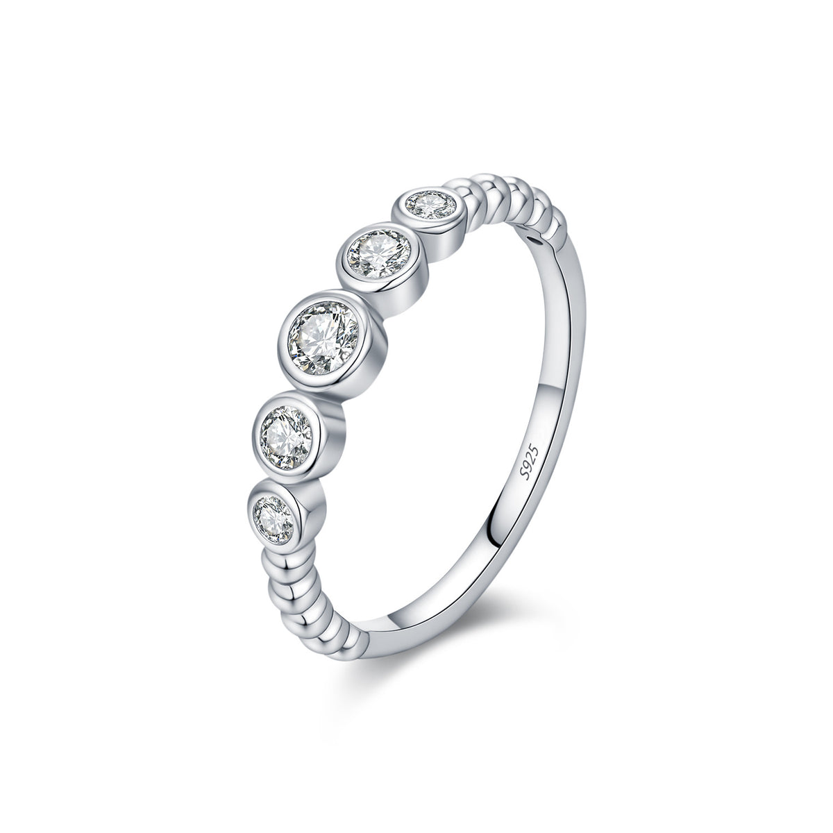 S925 Sterling Silver Bubble-Set Moissanite Ring