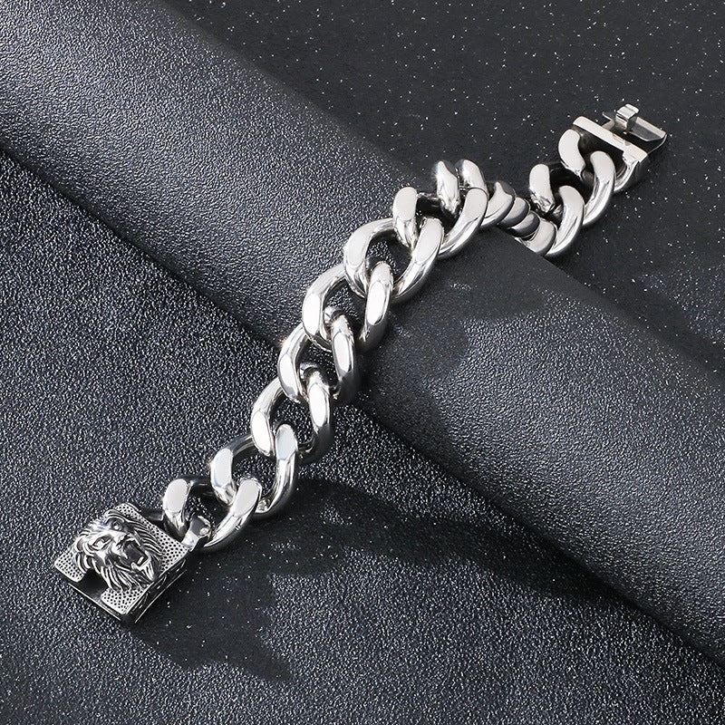 Planderful Mens Bracelet Bold Lion Head Buckle Cuban Chain