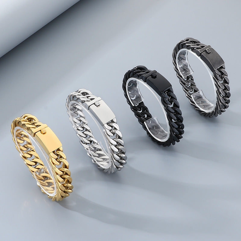 Glossy – 15mm Double Woven Four-Sided Grinding Cuban Chain Titanium Steel Men's Casting Bracelet