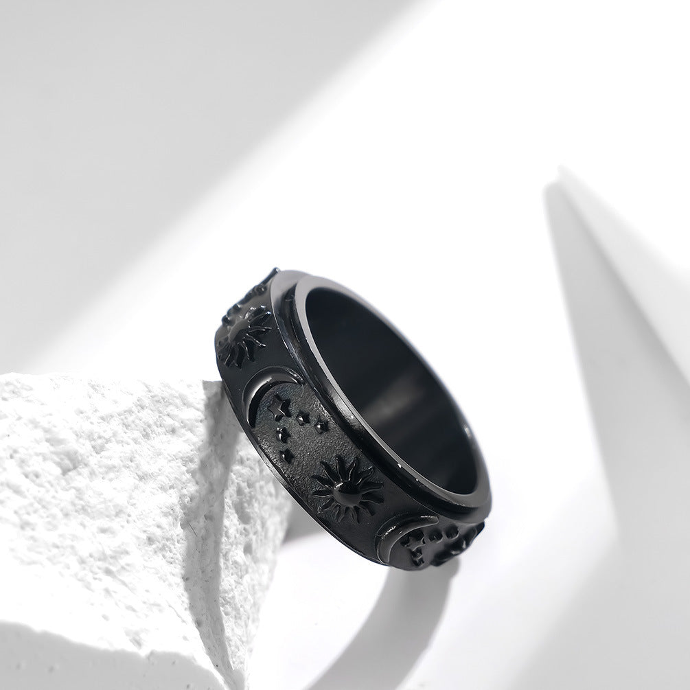 Planderful Unisex Titanium Steel Rotating Star Moon Sun Ring For Stress Relief And Daily Wear