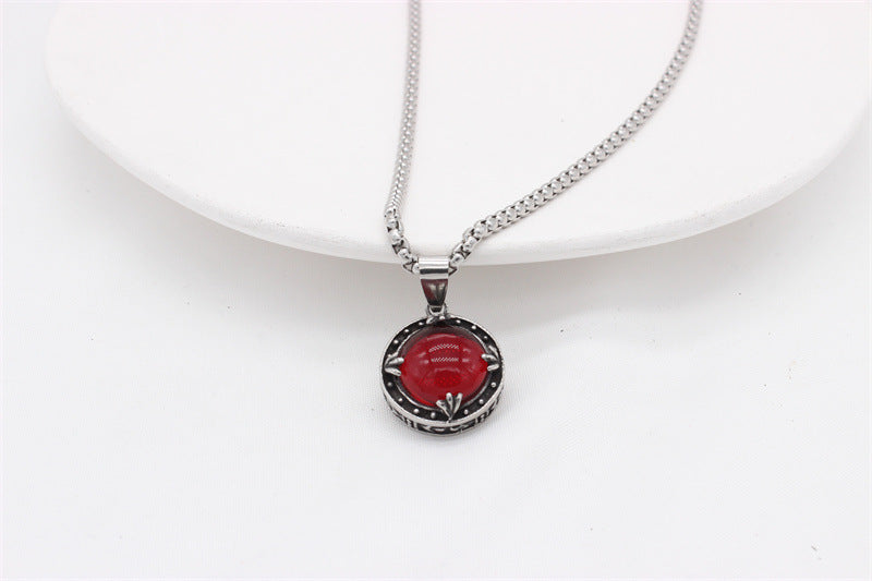 Titanium Steel Pendant For Men And Women Unisex Round Stone Protection Symbol Planderful Everyday Genie