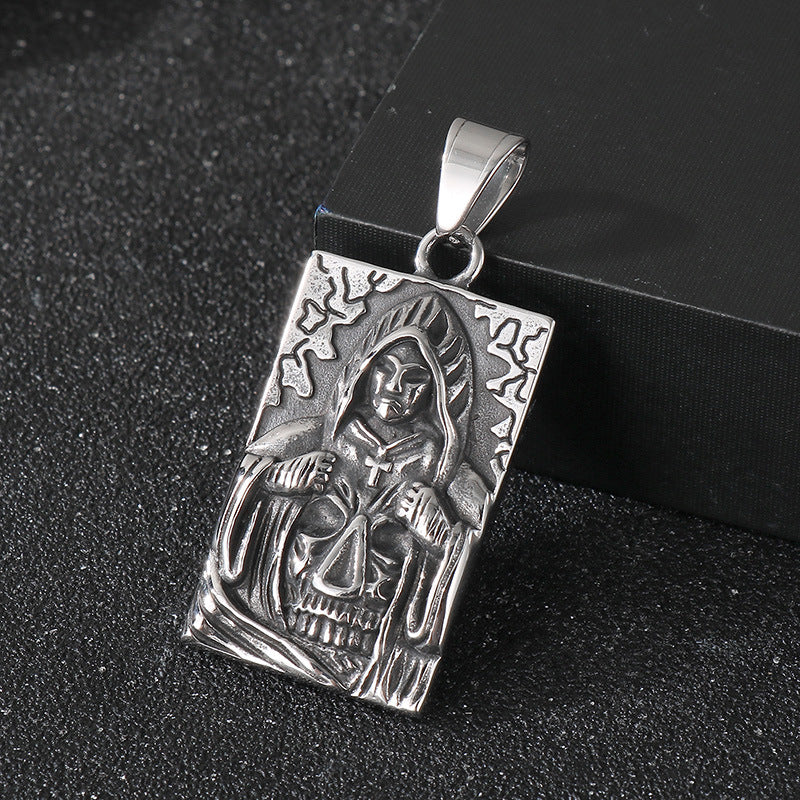 Planderful Devil Eye Cross Reaper Pendant Titanium For Men