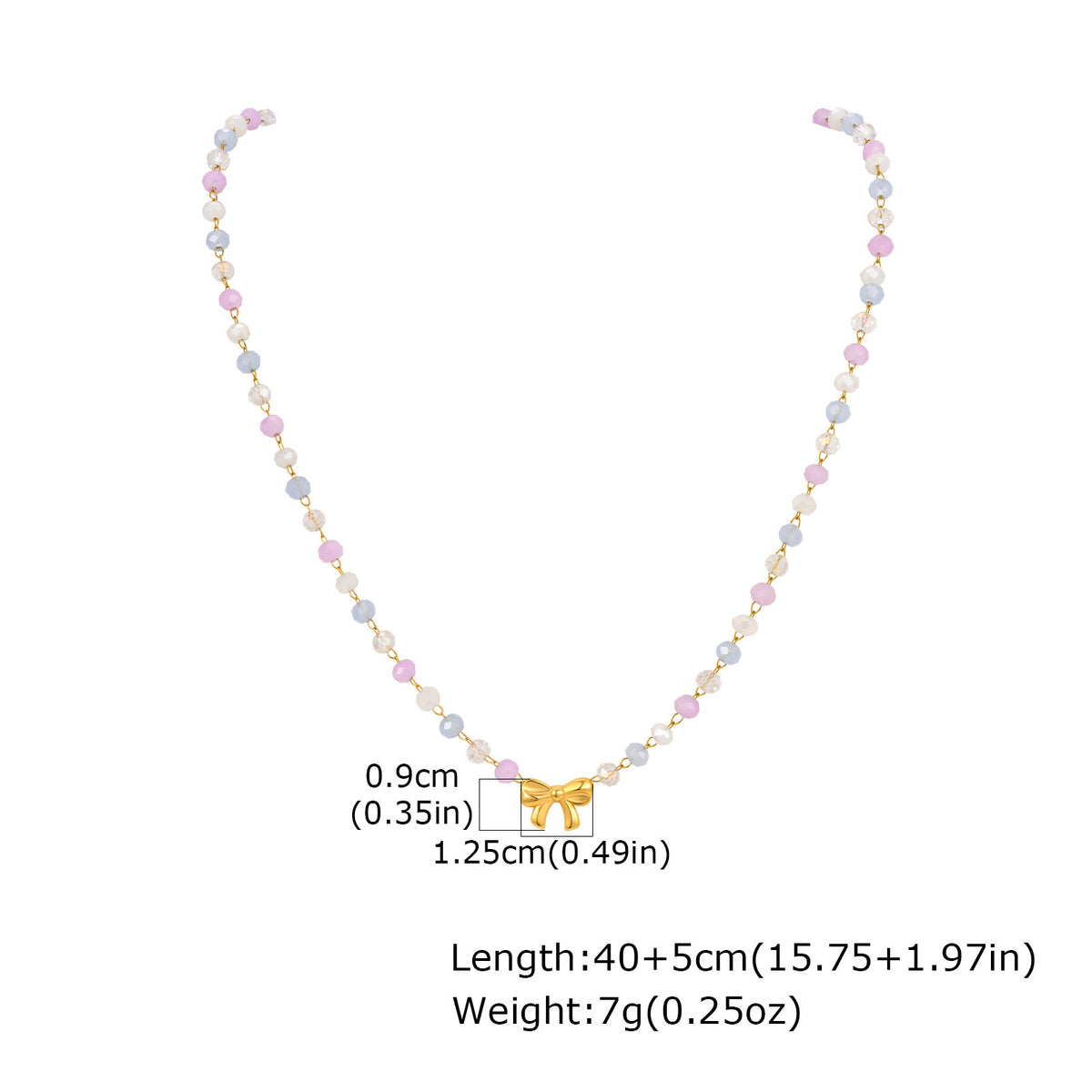 Ladies Sweet Little Fresh Stainless Steel Bow Color Gradual Change Bead Necklace
