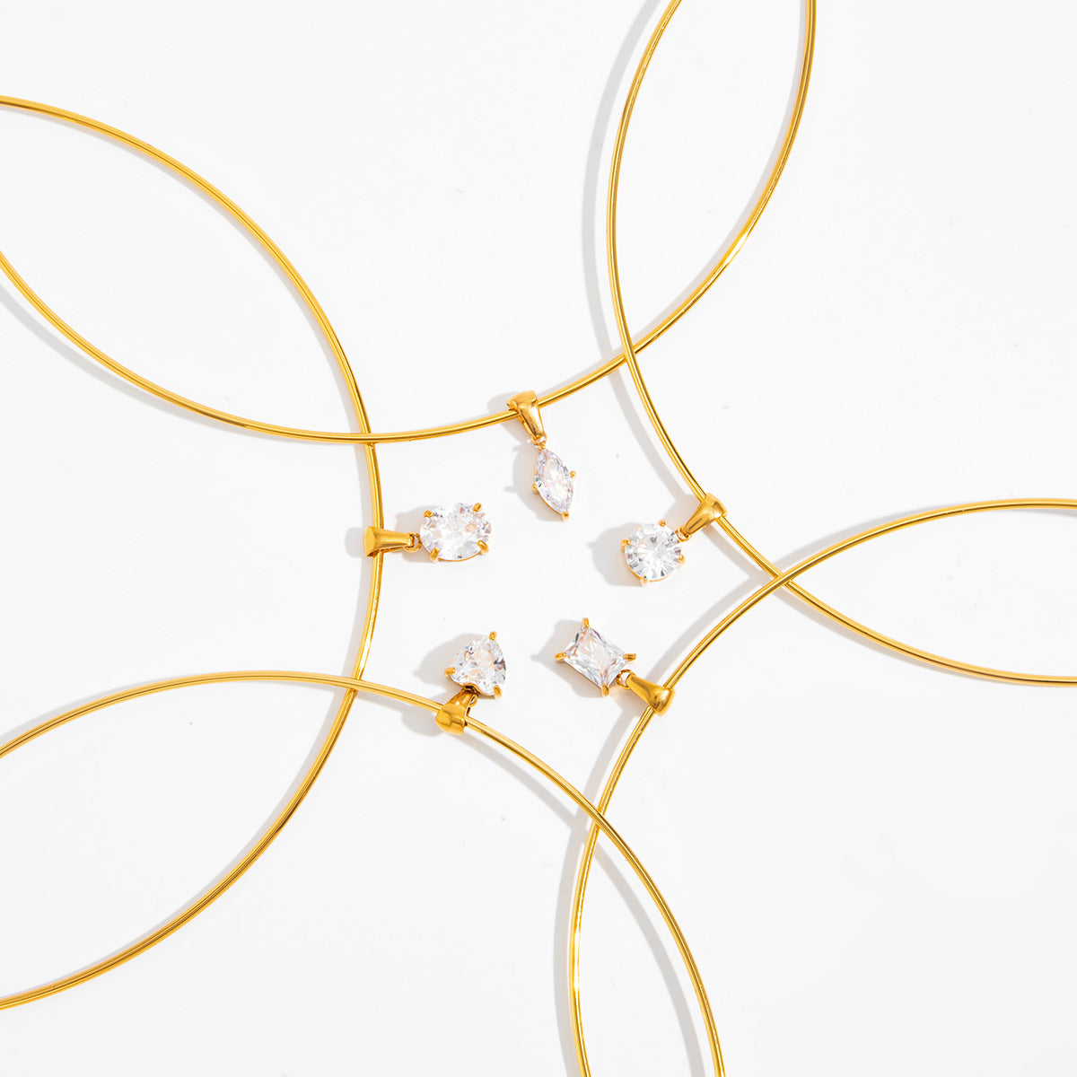 Pvd Gold-Plated Glossy Collar Collar Light Luxury Zircon Geometric Pendant Choker Necklace