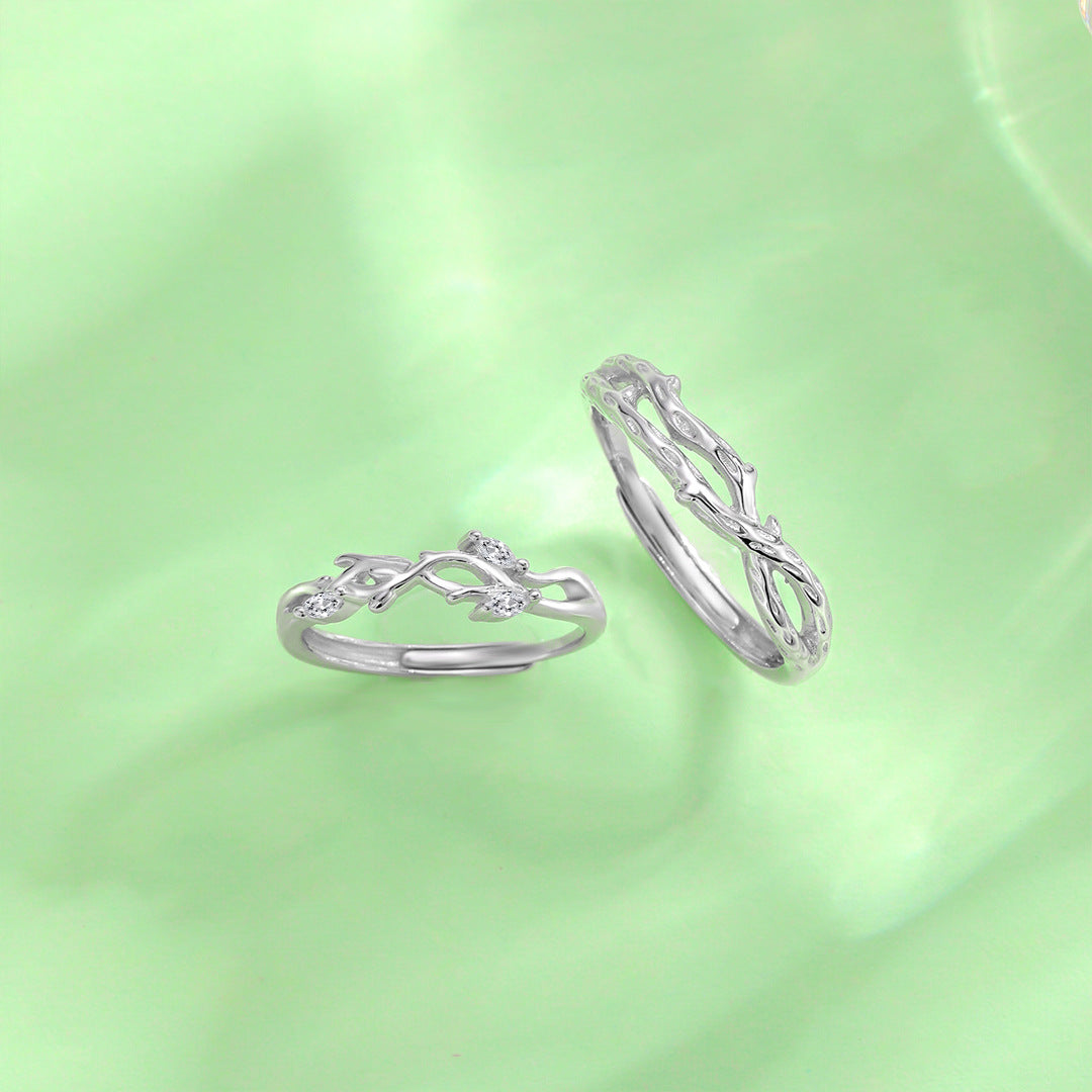 Planderful Everyday Genie S925 Sterling Silver Chain Branch Couple Ring – Light Luxury High Sense Ring Valentine’s Day Gift