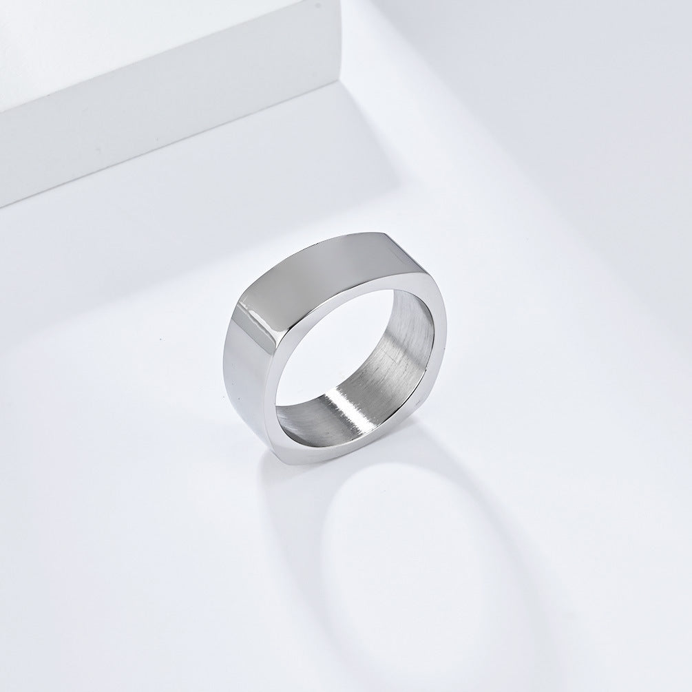 INS Neutral Simple Square Titanium Steel Ring for Men