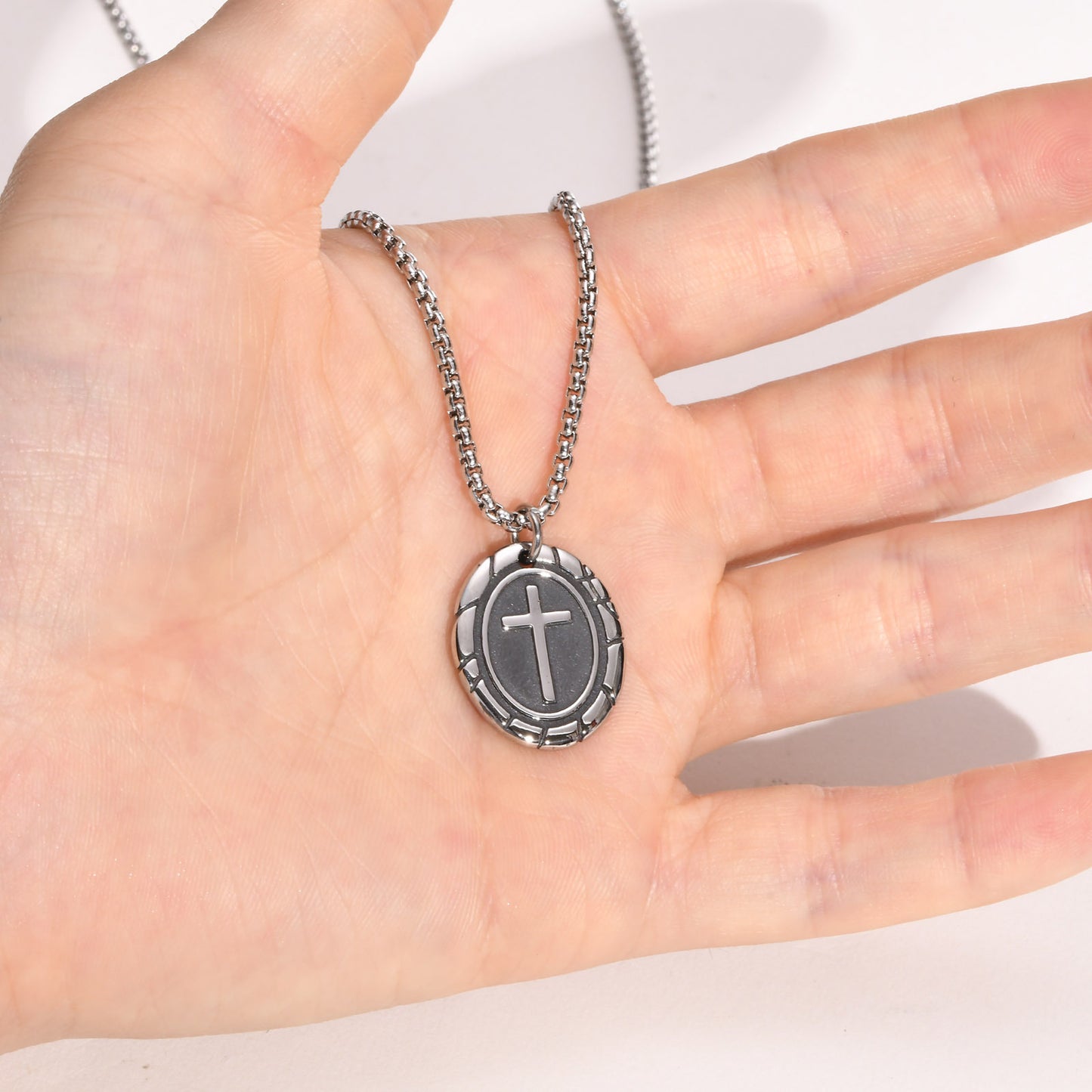 Men's Titanium Steel Necklace Double Sided Cross Pendant