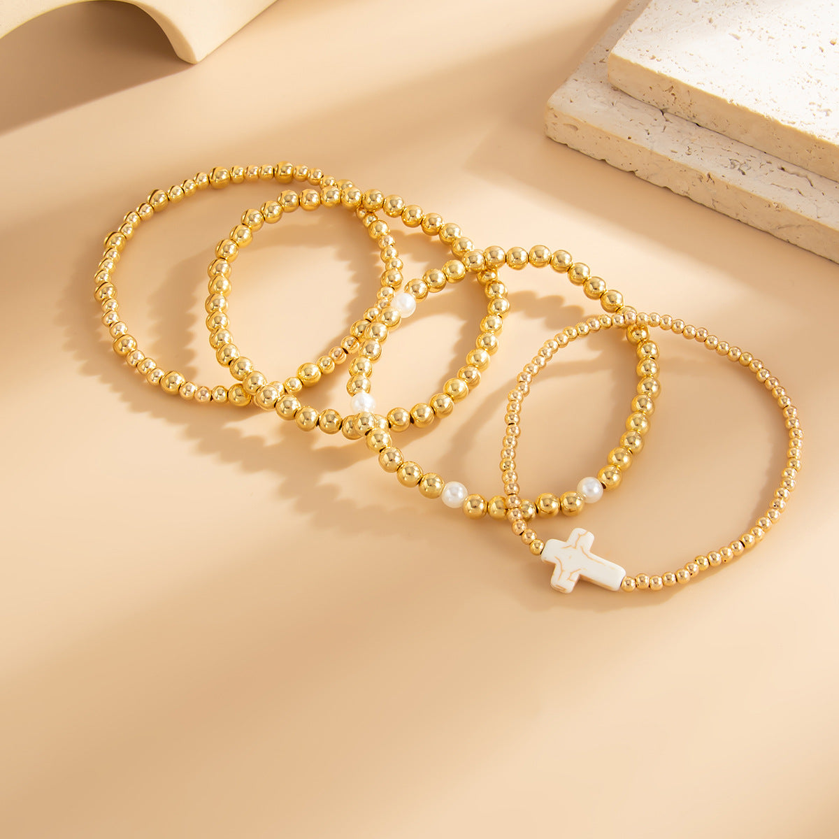 Planderful Vienna Verve Cross Beaded Elastic Bracelet Set For Women Retro Versatile Statement Jewelry