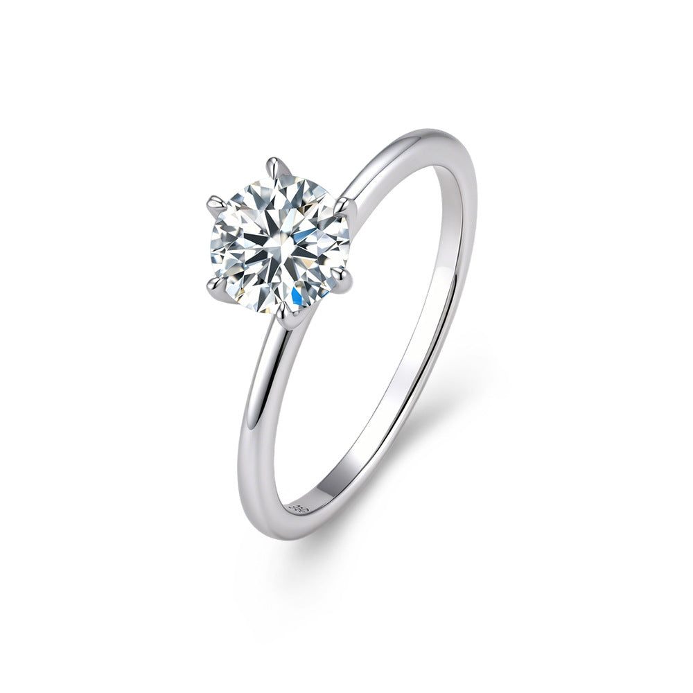 S925 Sterling Silver Round 1-Carat Moissanite Ring, Exquisite Design Ring, Marriage Proposal Moissanite