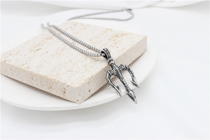Sea King Trident Pendant Titanium Steel Unisex Protection Necklace For Men And Women By Planderful
