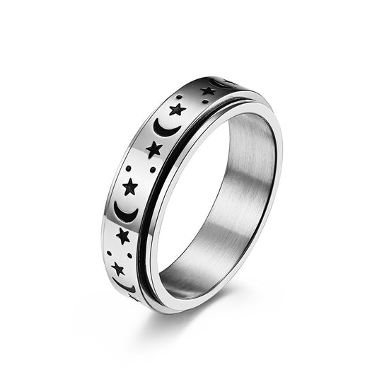 Planderful Premium Star Moon Rotating Ring For Anxiety Relief Unisex Stainless Steel Jewelry