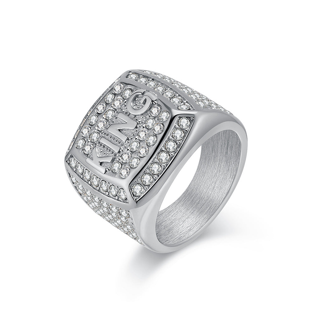 European and American Hip Hop King Ring in Titanium Steel