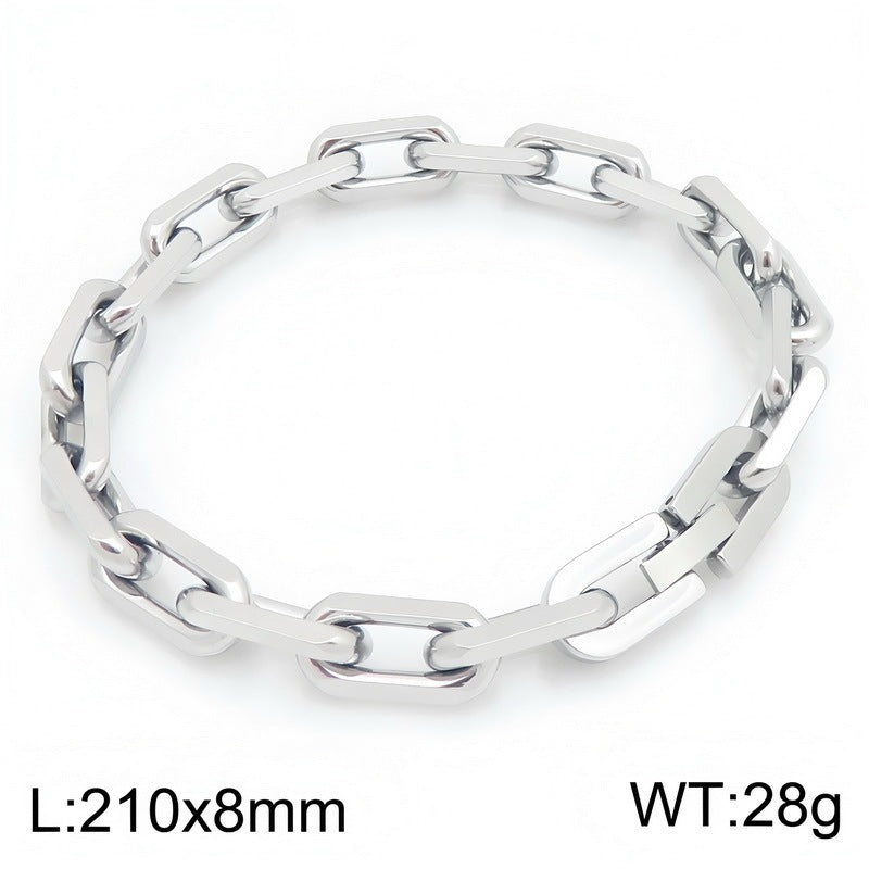 Punk Trimmed O-Chain 8mm Plain Chain Stainless Steel Men's Bracelet