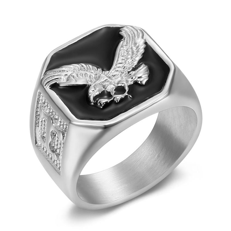 Planderful Hip Hop Ring Stainless Steel Gold Plated Epoxy Wings Eagle For Men Domineering