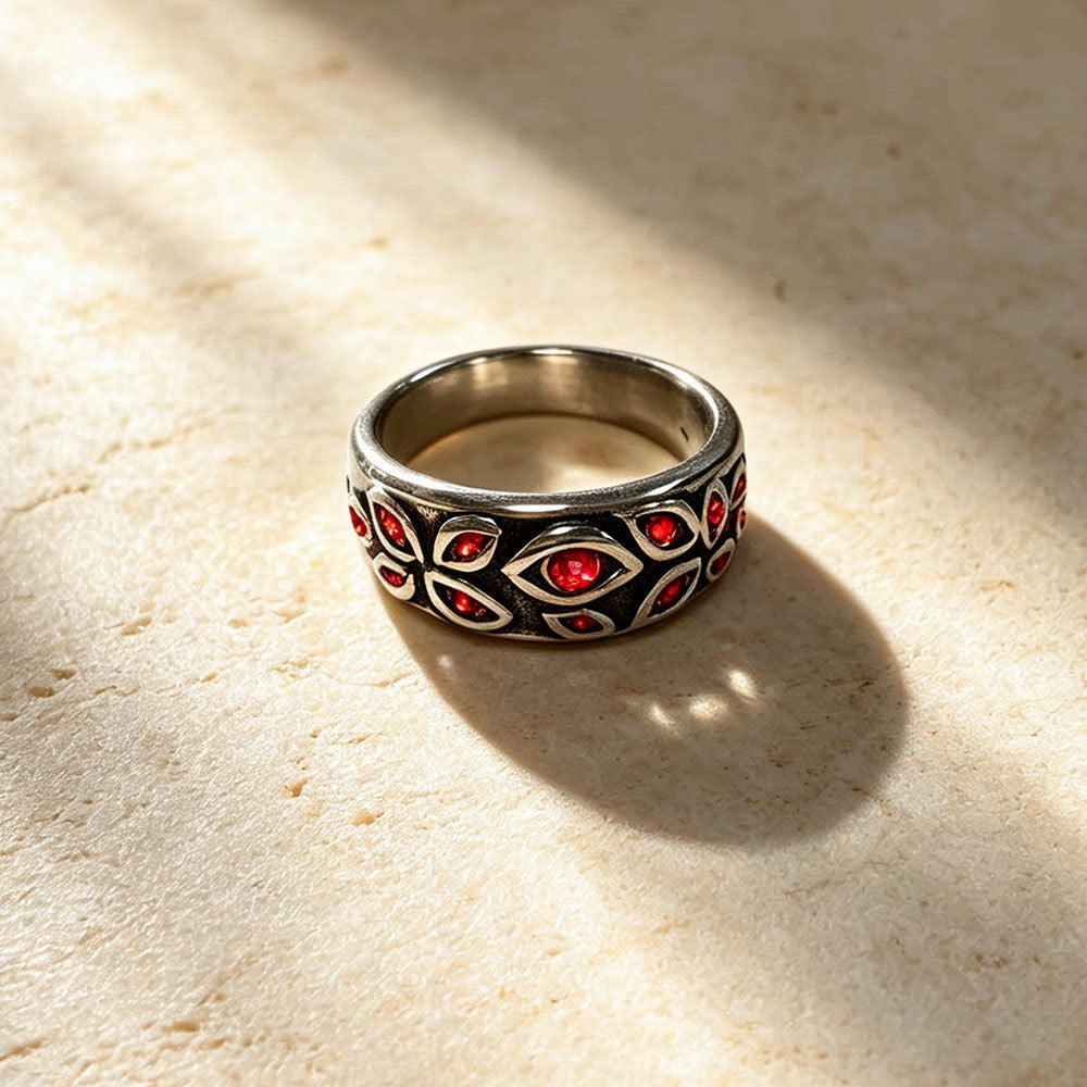 Wanfa Demon Eyes Titanium Steel Does Not Fade Inlaid Rhinestone Men's Ring Oriental Ring