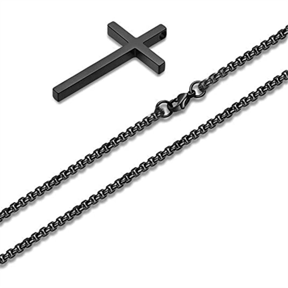 Planderful Everyday Genie Mens Cross Necklace Glossy Steel Hip Hop Chain Pendant Long Versatile Jewelry