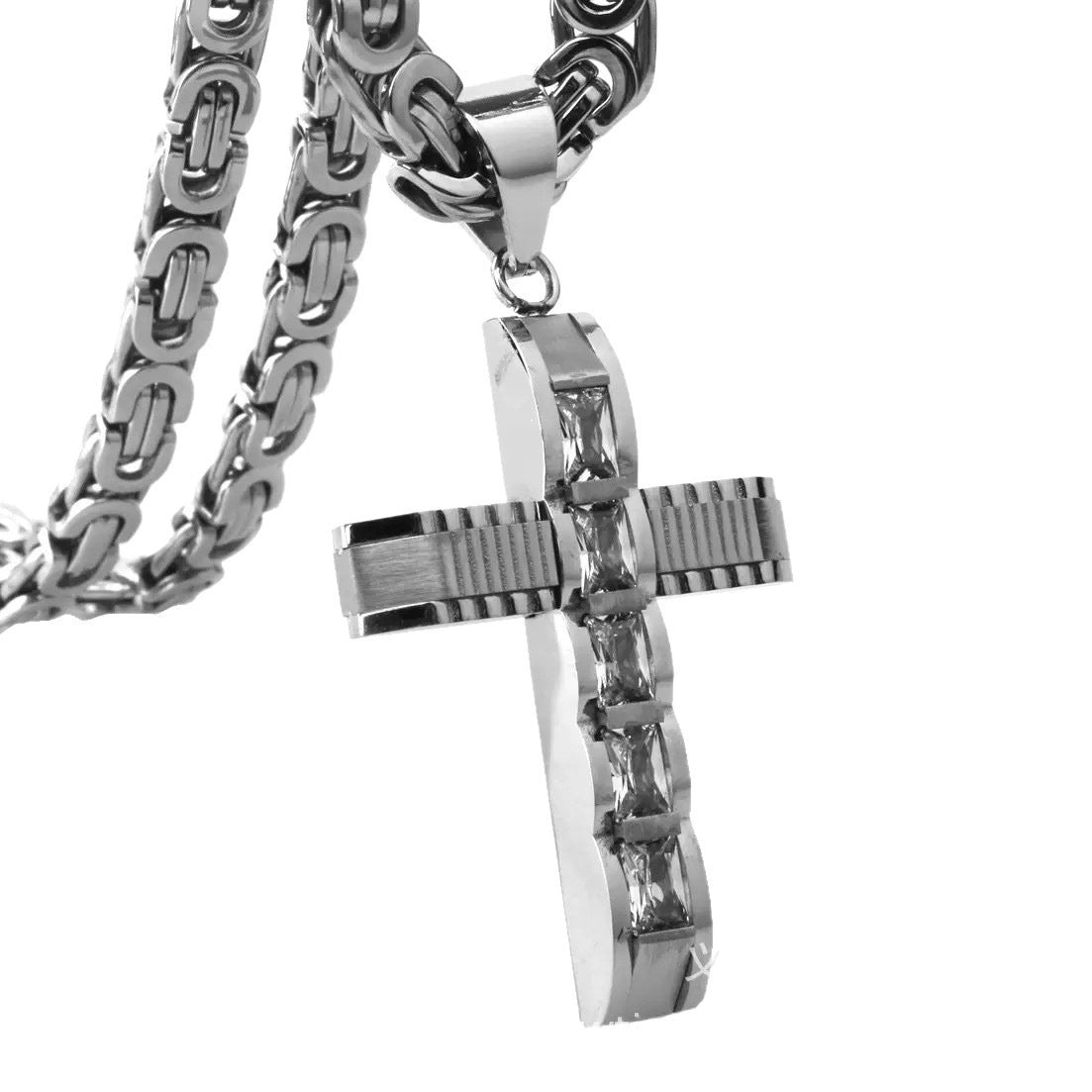 Planderful Everyday Genie Mens Stainless Steel Premium Cross Pendant Hip Hop Zircon Inlay