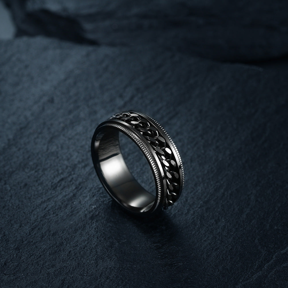 Planderful Titanium Steel Chain Ring Rotatable Design For Men Hip Hop Street Fashion Jewelry