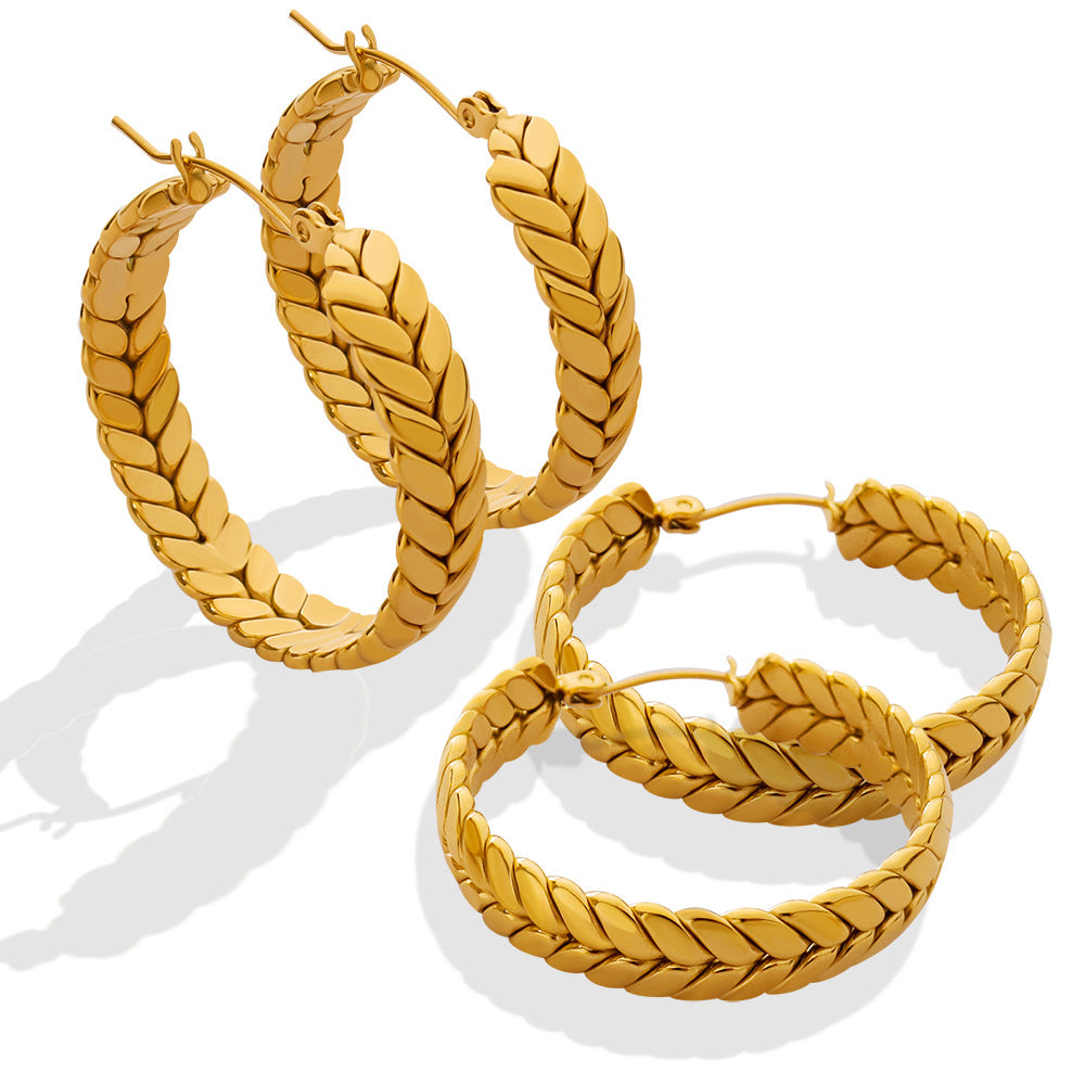 Elegant Retro Wheat Ear Earrings in Titanium Steel Gold-Plated Finish
