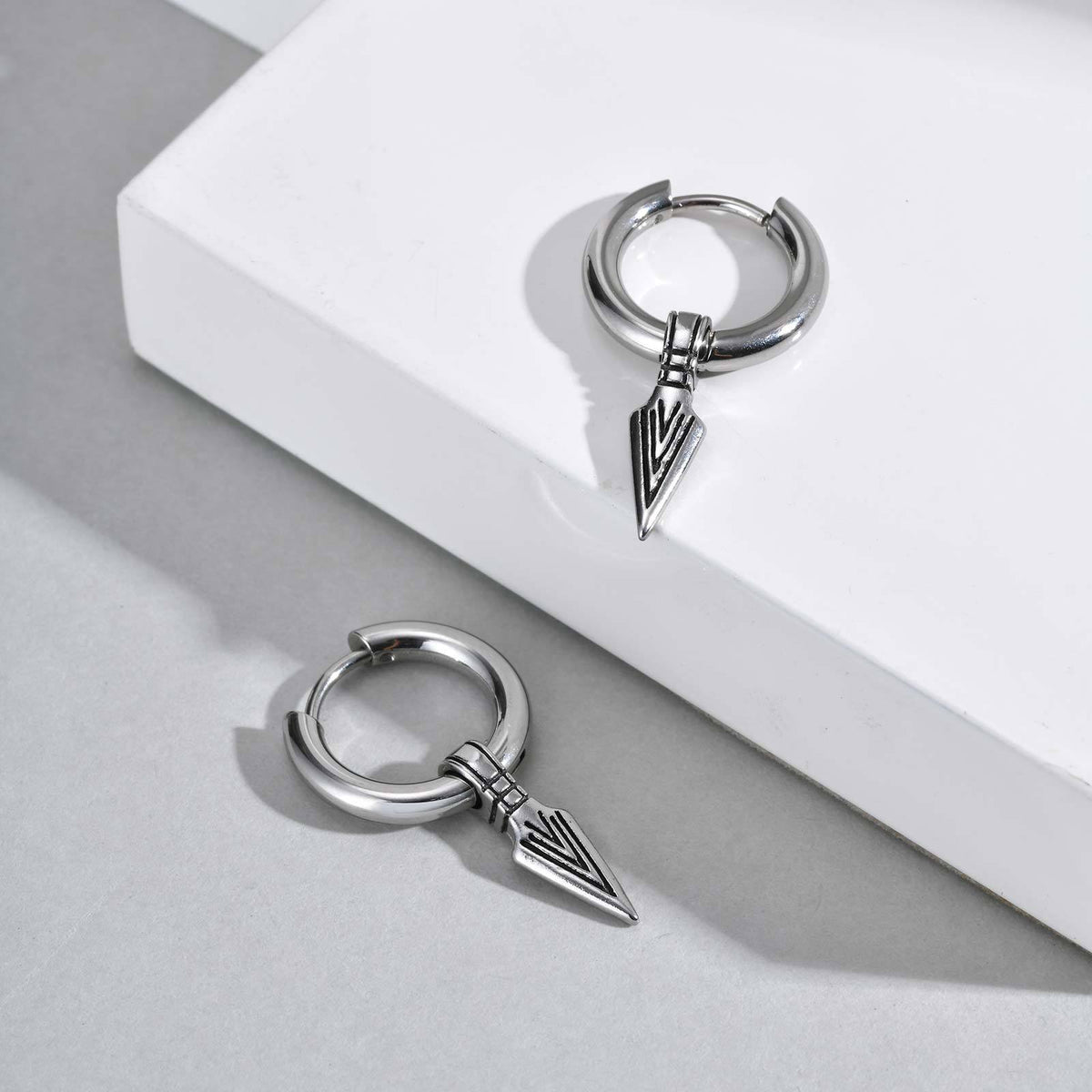 Silver-Tone Spearhead Charm Hoop Earring — Single