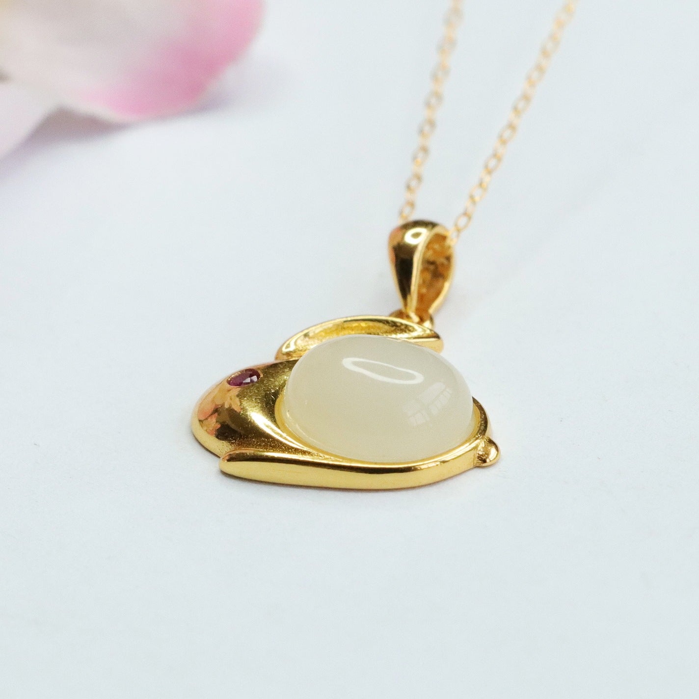 S925 Silver Natural Hetian Jade White Jade Rabbit Necklace