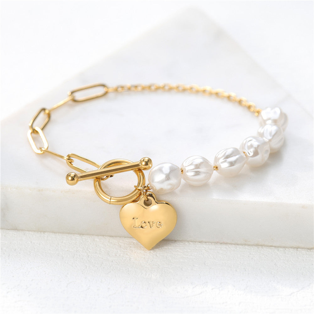Planderful Pearl Heart Bracelet For Women And Men Minimalist Chic Protection Statement Jewelry