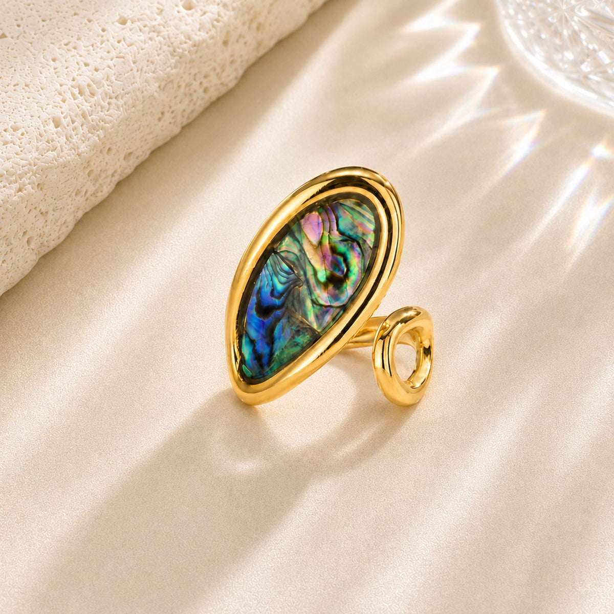 Hot-Selling Special-Shaped White Shell Stainless Steel Ring Design Leaf Opening