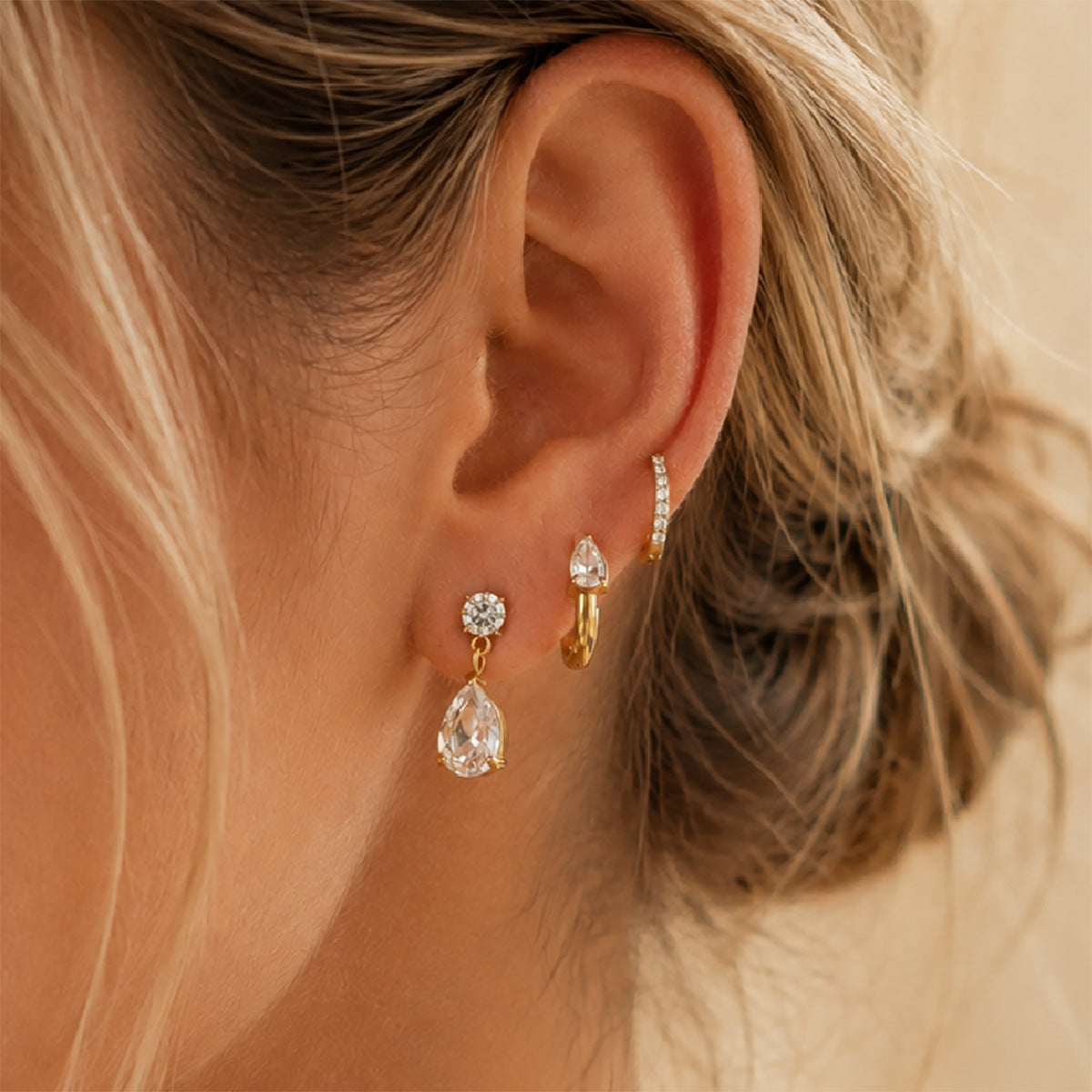 Planderful Vienna Verve Stainless Steel Zircon Water Drop Stud Earrings For Women Versatile Elegant Sparkle