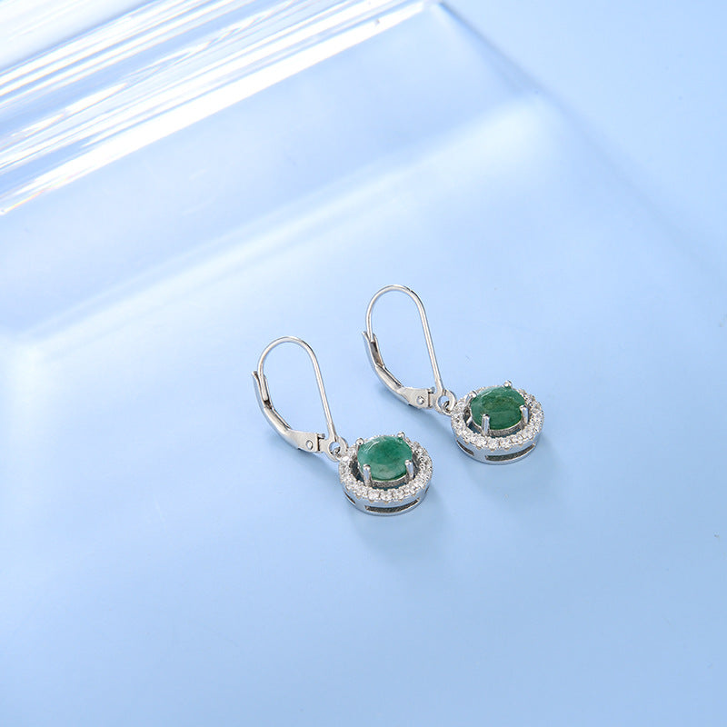 Soleste Halo Round Cut Natural Gemstone Silver Drop Earrings
