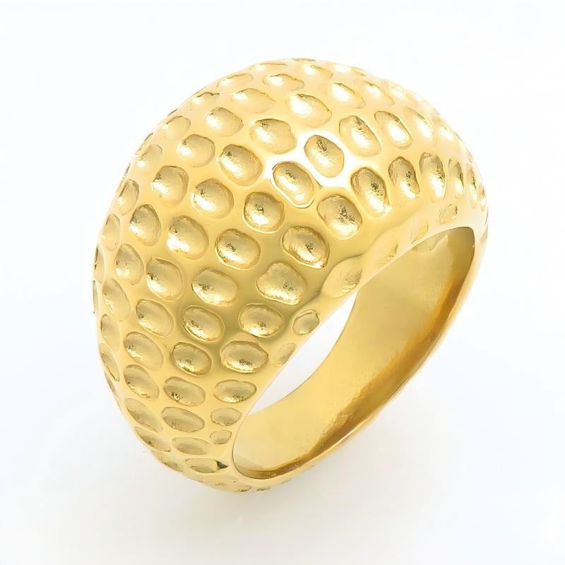 17mm Polka Dot Hammer Spherical Ring Punk Vintage Casting Meteorite Stainless Steel Men's