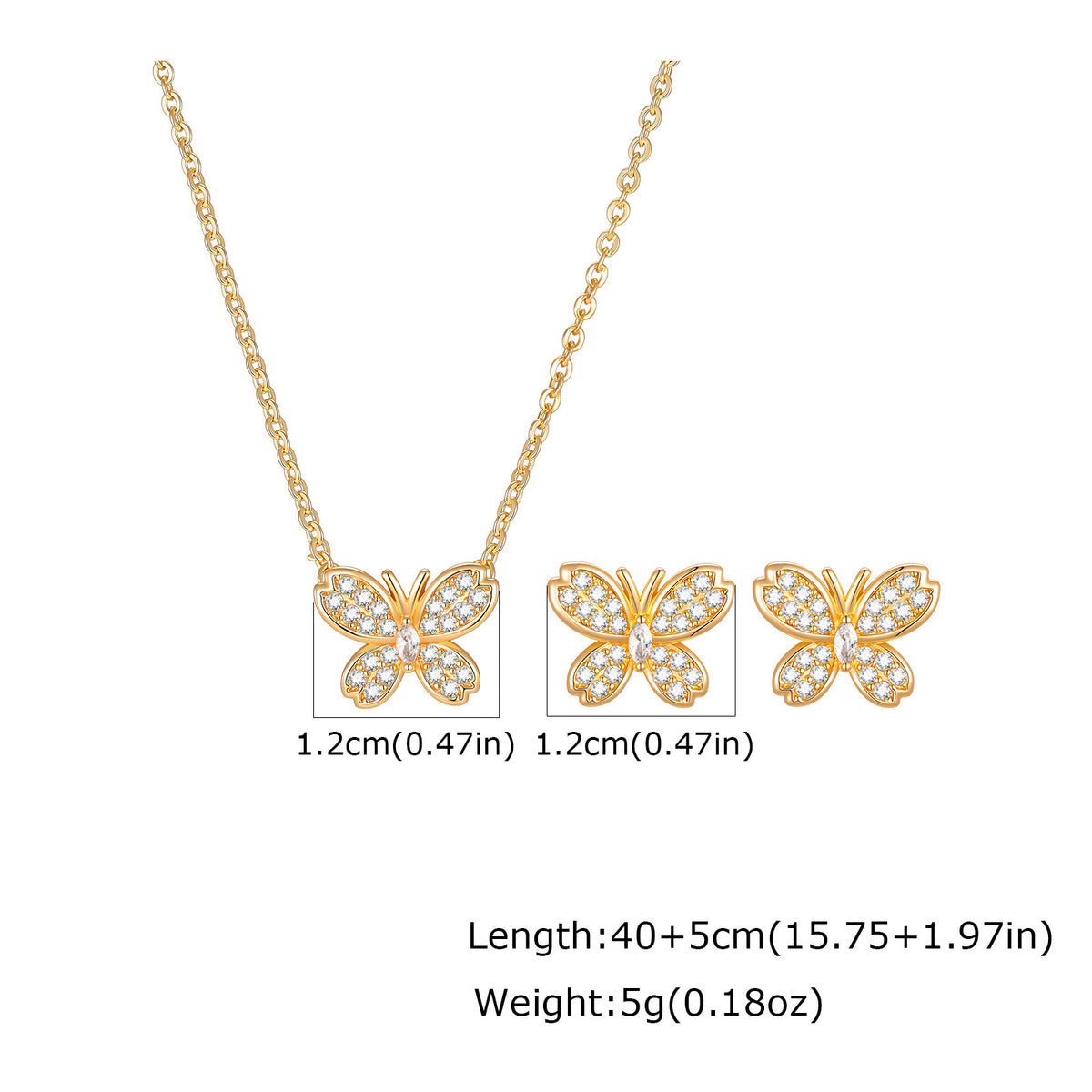 Necklace Women's Zircon Butterfly Stud Earrings Necklace Two-Piece Set – Copper Gift Set