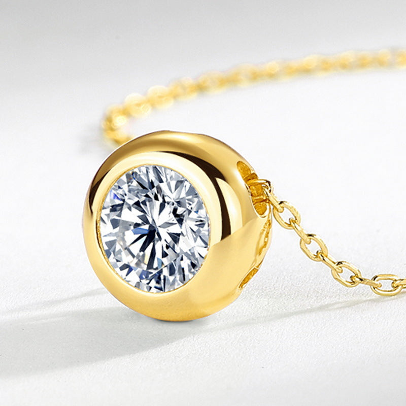 S925 Sterling Silver Moissanite Round Pendant Necklace