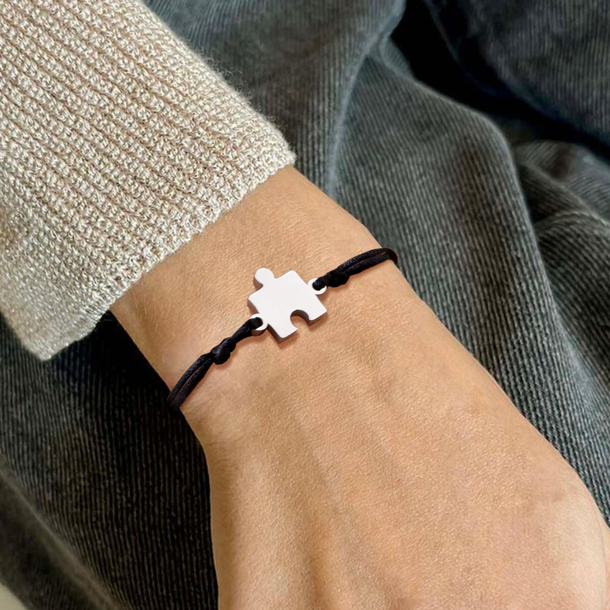 Couple Bracelet Design Sense Stainless Steel Puzzle Friendship Adjustable Hand Rope