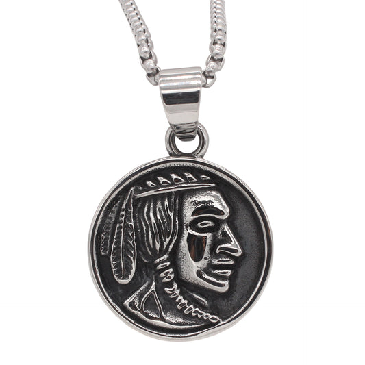 Planderful Jewelry Personalized Titanium Steel Pendant For Men Vintage Indian Inspired Design