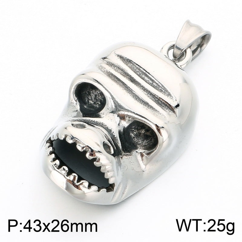 Viking Horn Helmet Pendant Zircon Blue Eyed Skull Pirate Skull Pendant Stainless Steel Necklace