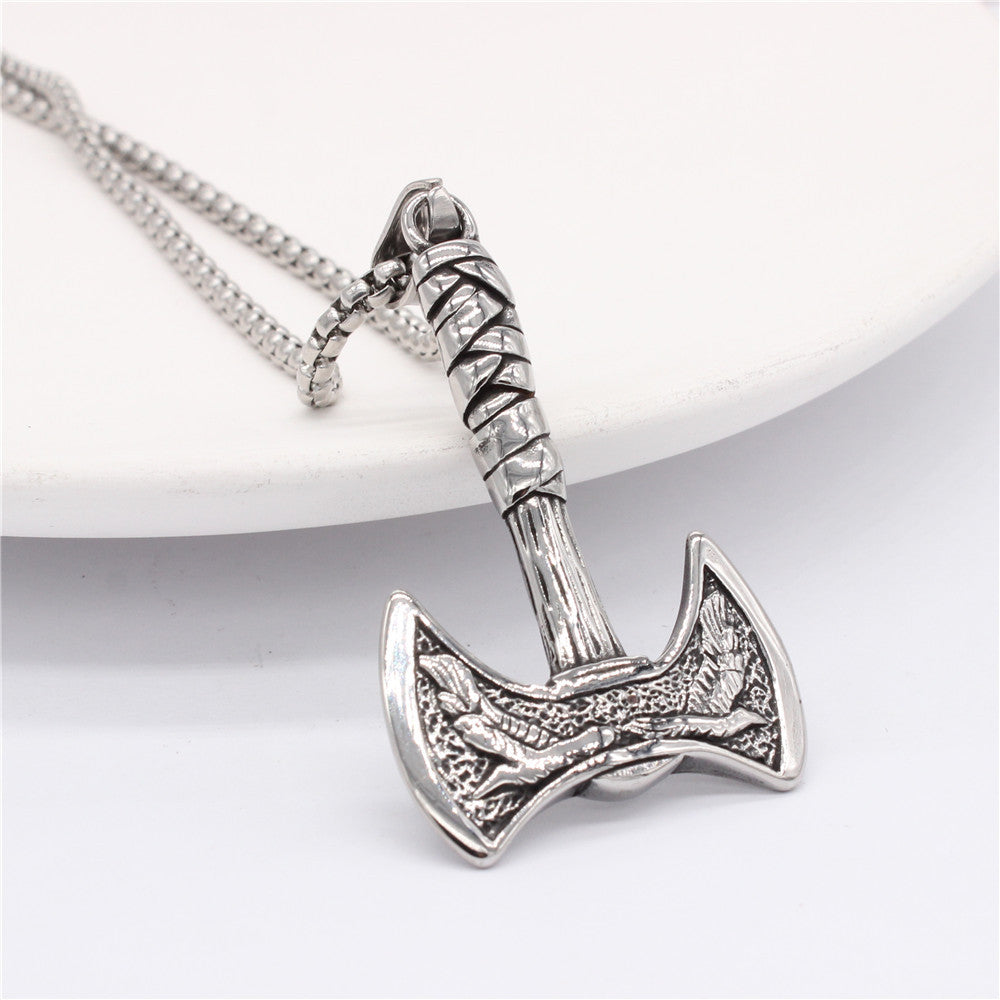 Viking Double Eagle Axe Pendant Titanium Steel Unisex Protection Statement Planderful