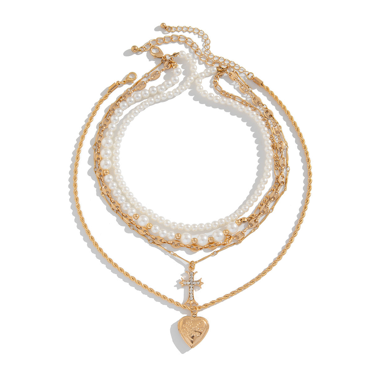 Pearl Cross Heavy Layered Choker