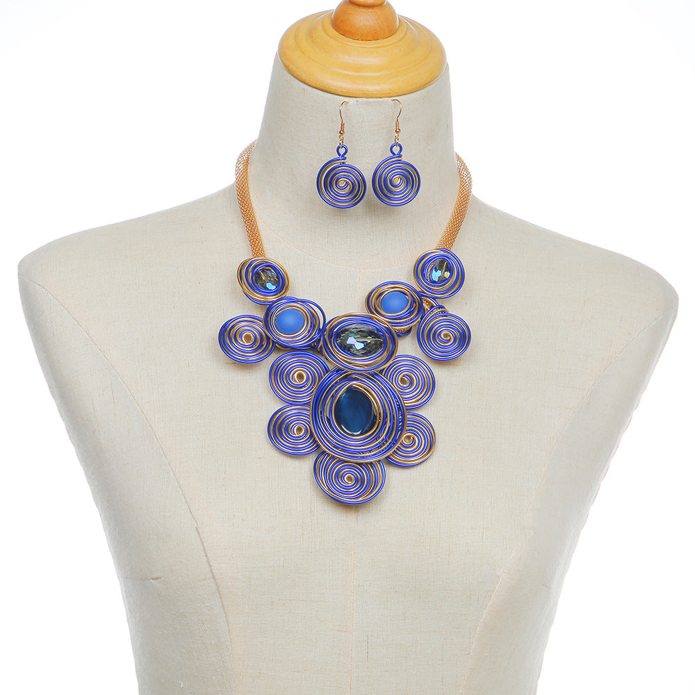 Exaggerated Aluminum Wire Statement Necklace Set with Sweater Chain by Planderful - Savanna Rhythms Collection